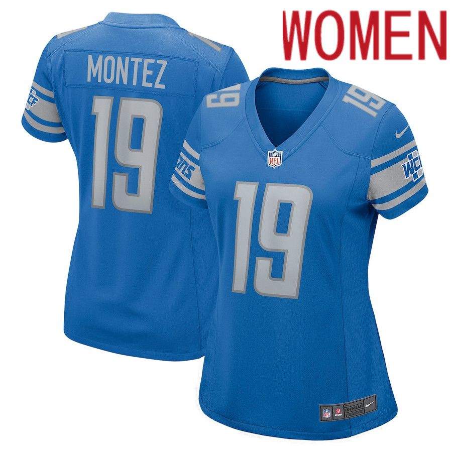 Women Detroit Lions #19 Steven Montez Nike Blue Game Player NFL Jersey->women nfl jersey->Women Jersey